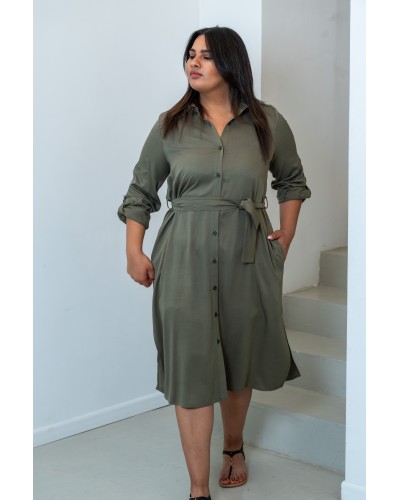 Robe chemise manches retroussées